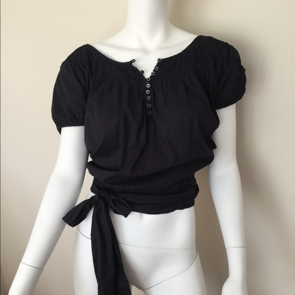 BCBG Max Azaria black cotton wrap top